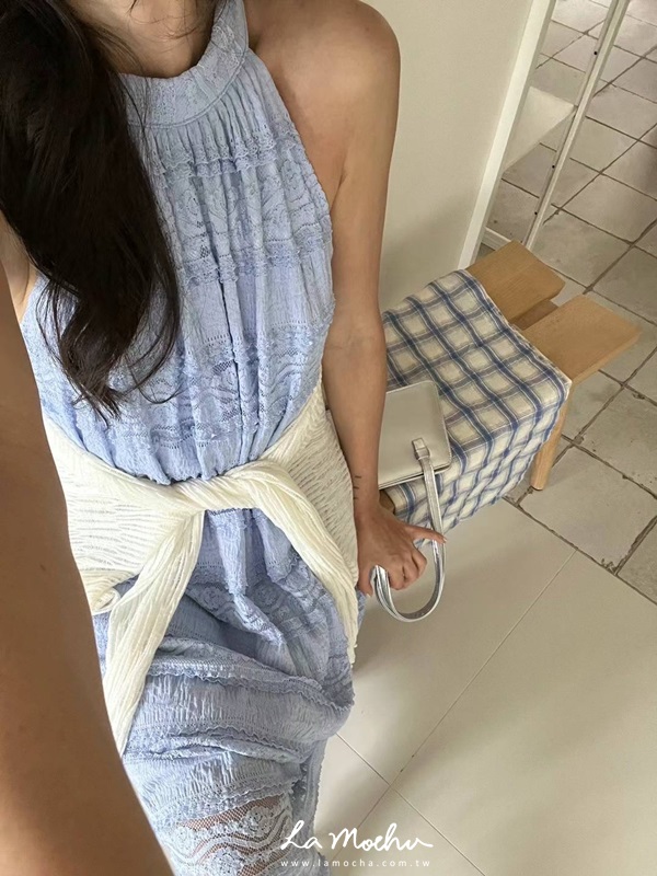 削肩蕾絲綁帶洋裝